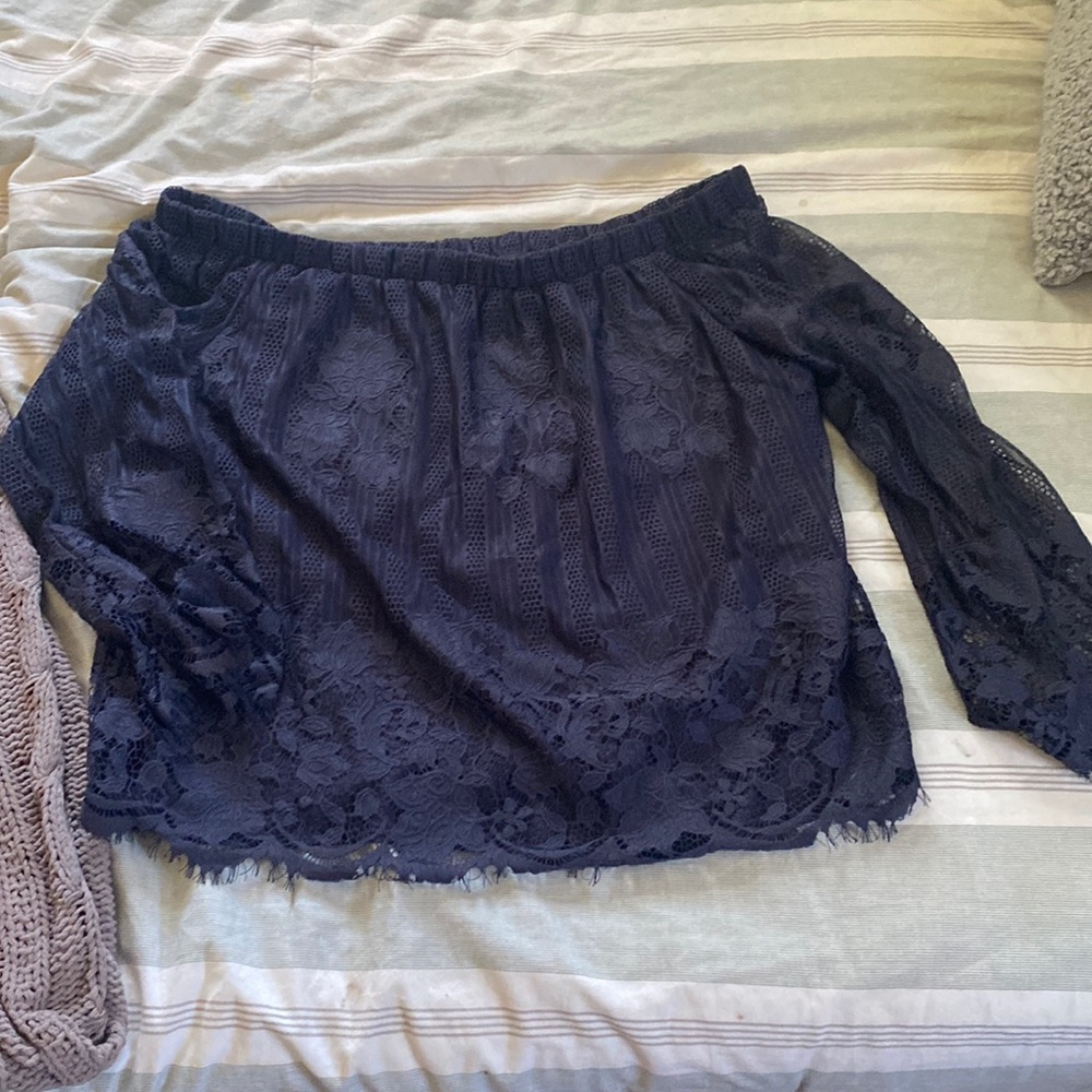Charcoal Lace Off the Shoulder Top